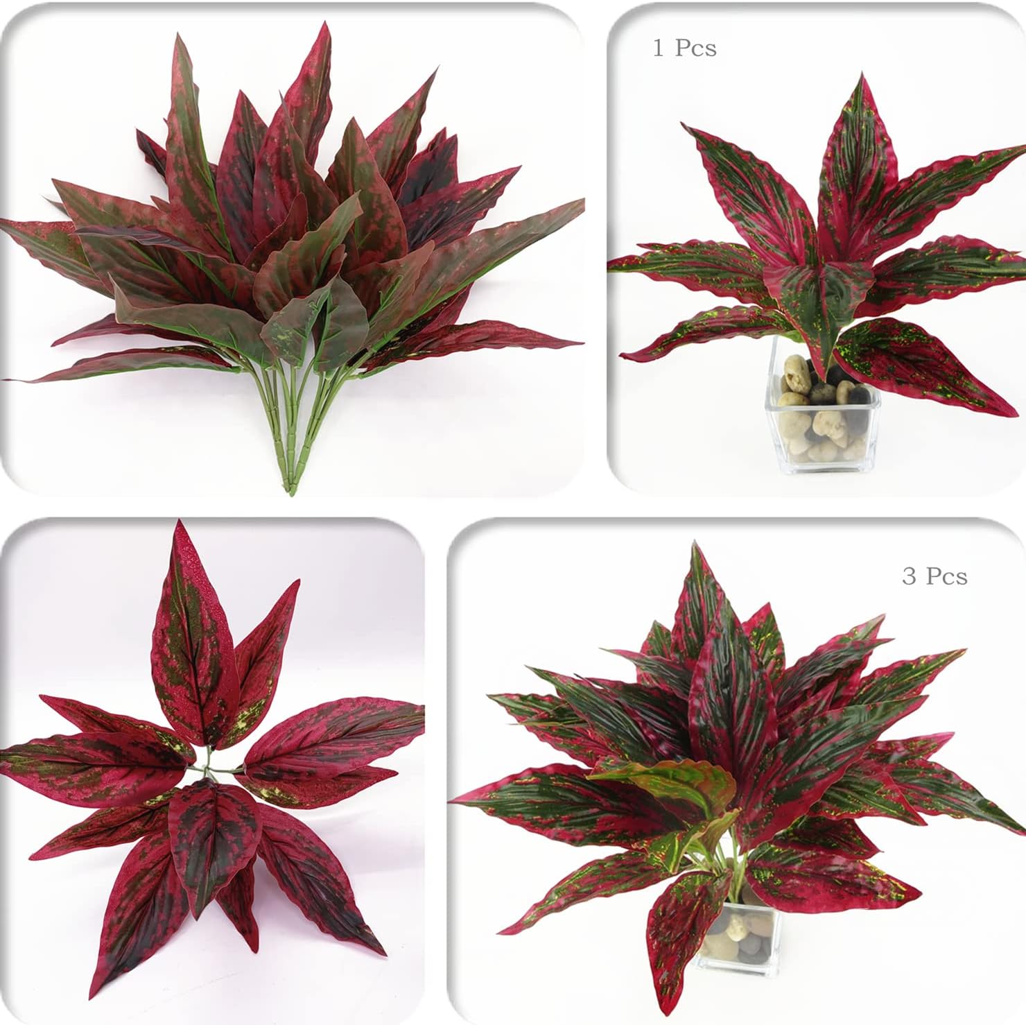 Artificial Magnolia Plants 3 Pack Wine Red for Home and Garden