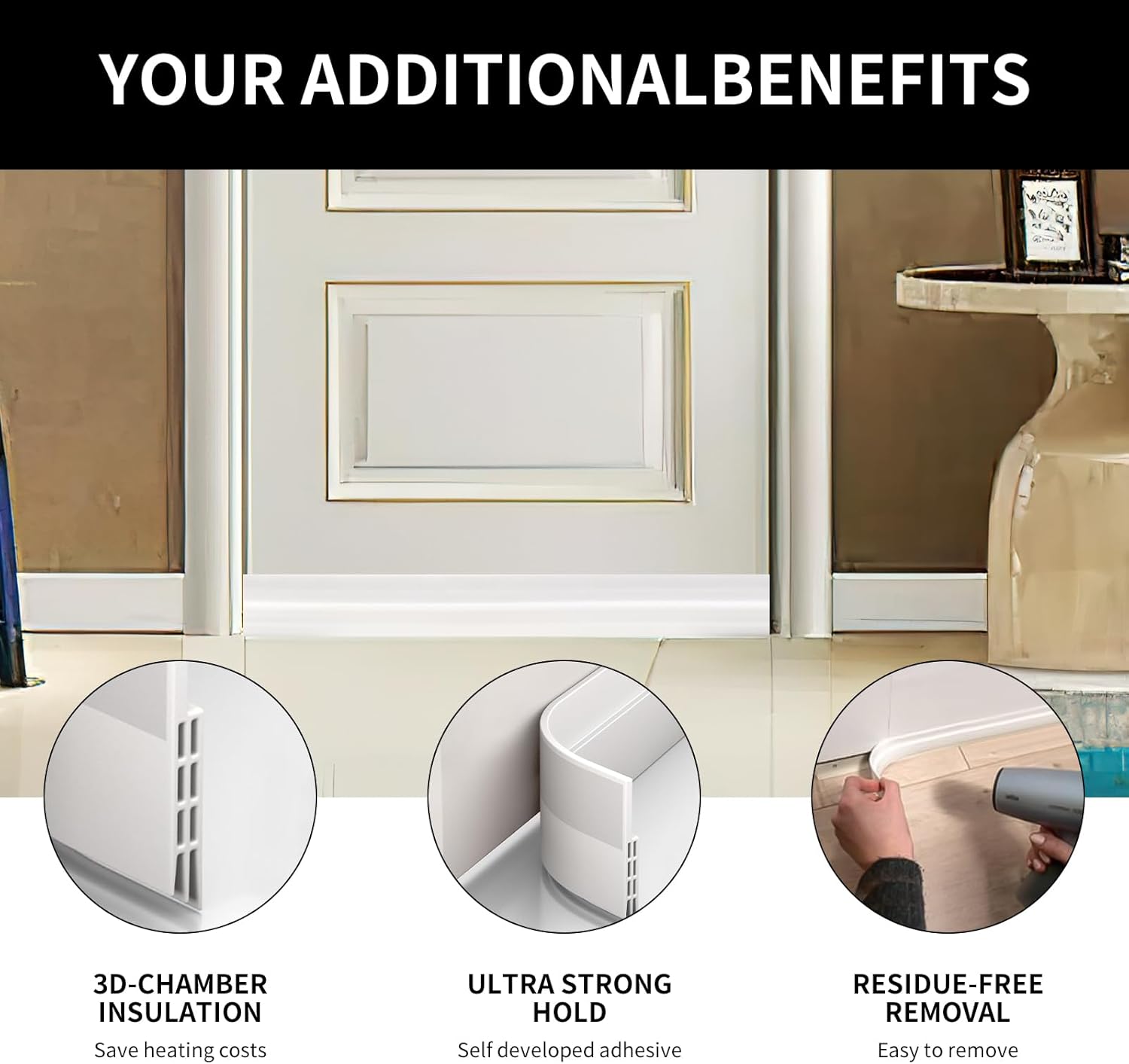 2 Pack Under Door Draft Stopper with Adhesive 78 L White