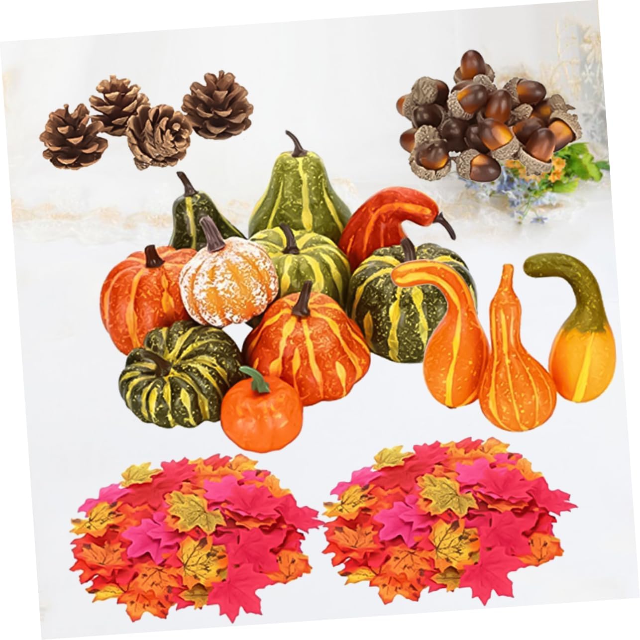 IMIKEYA 141pcs Halloween Artificial Pumpkins Acorns and Maple Leaves Decor