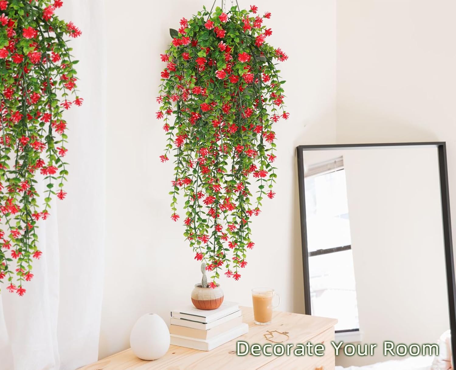 RECUTMS Artificial Hanging Plants Set of 3 Red