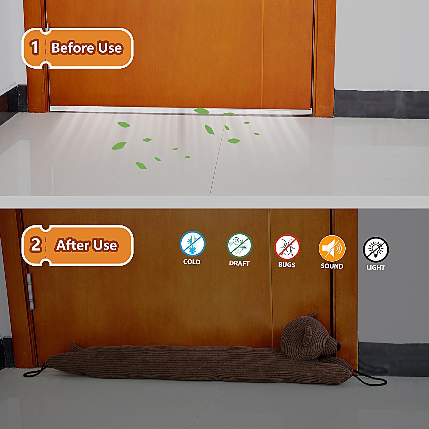 34 Inch Heavy Duty Under Door Draft Stopper with Hanging Loops - Grey Dog Design