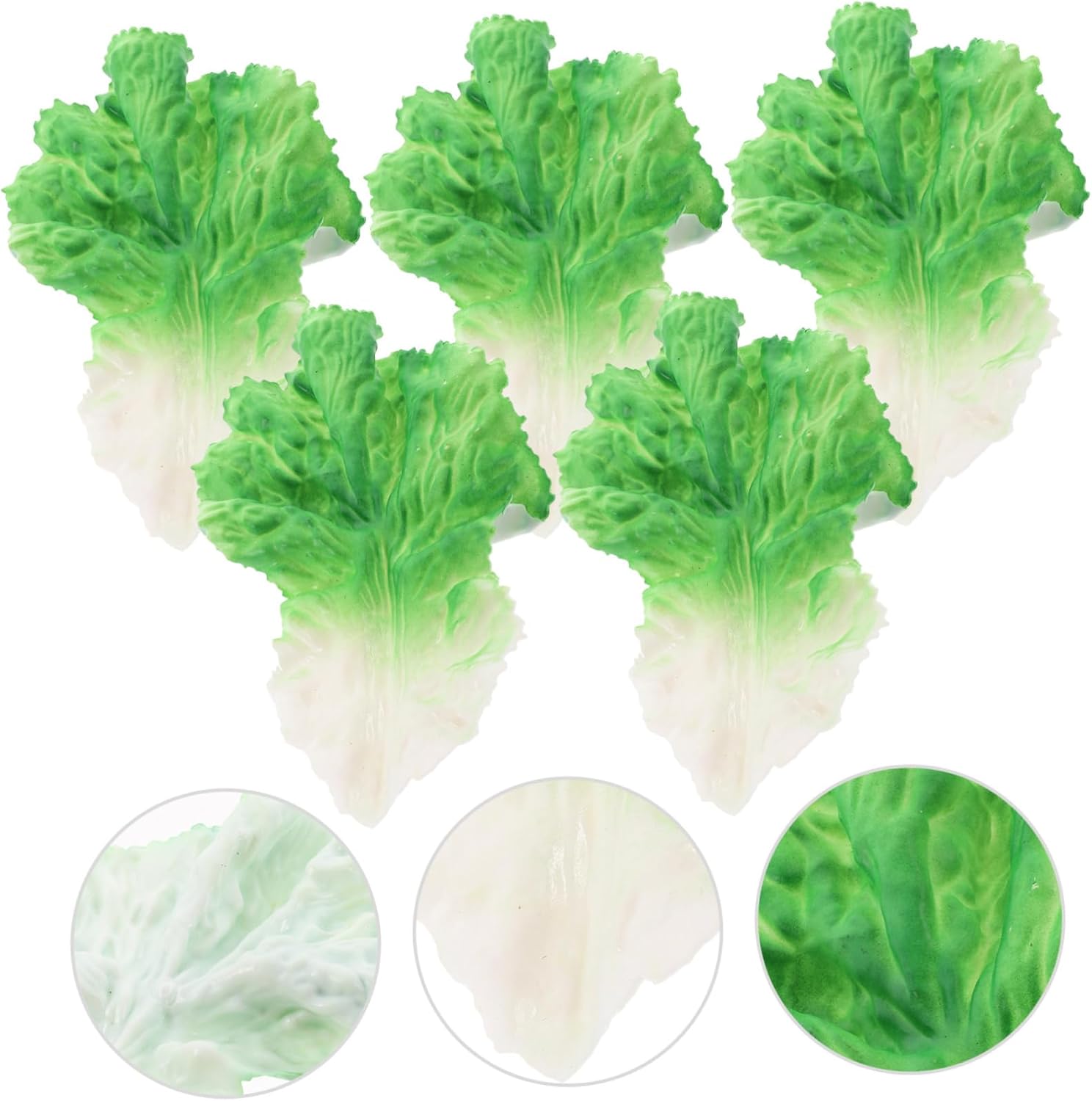 Magiclulu 5 Pcs Realistic Lettuce Leaf Props for Home Kitchen Decoration