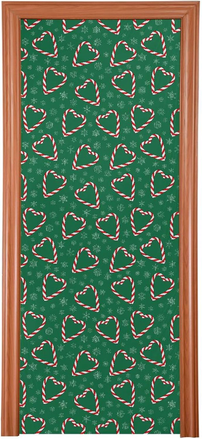 Susiyo Christmas Candies Heart Door Cover Stretch Fabric for Home Party Decorations 32x79 in