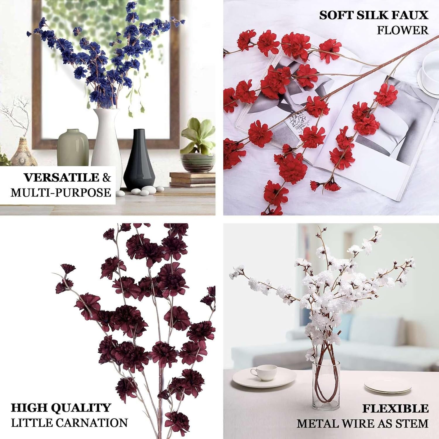 Efavormart 2 Branches - 42 Ivory Carnation Flower Spray