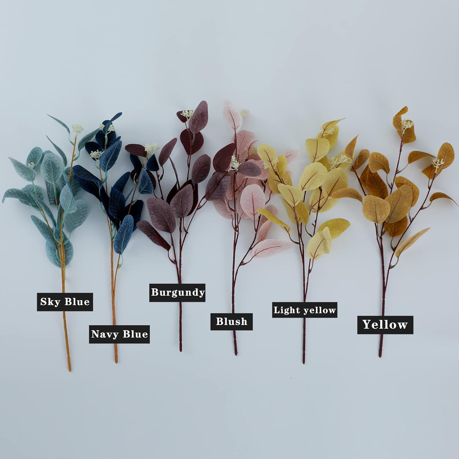 12Pcs Artificial Eucalyptus Stems with Silk Leaves and Berries