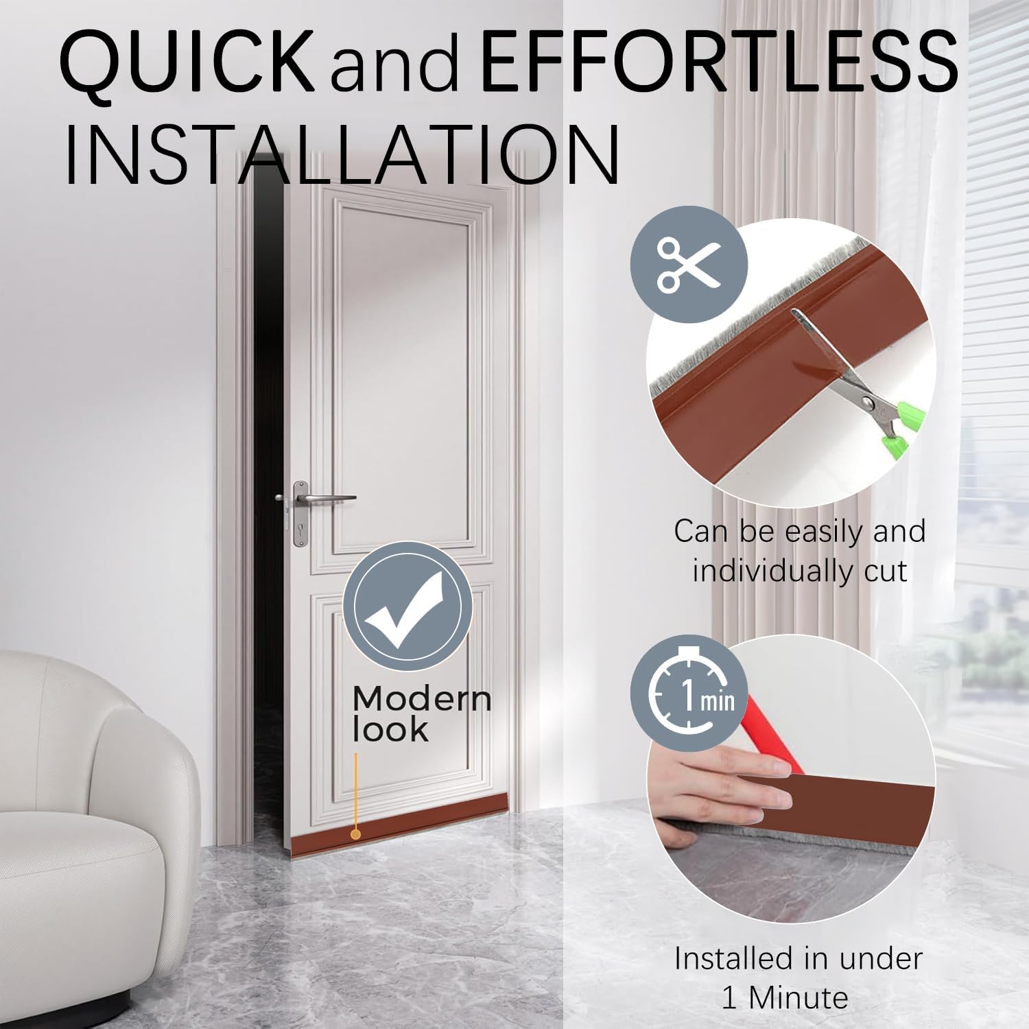 2 Pack Under Door Draft Stoppers with Brush Seal Brown