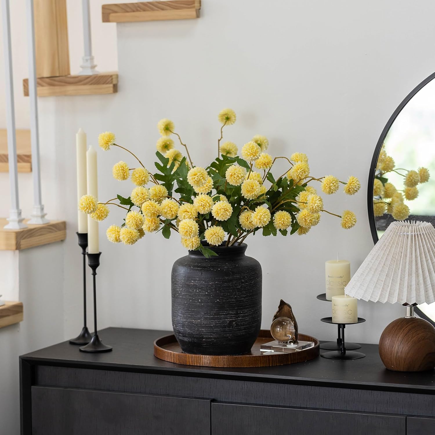 Mizii 6Pcs Yellow Artificial Chrysanthemums with Stems