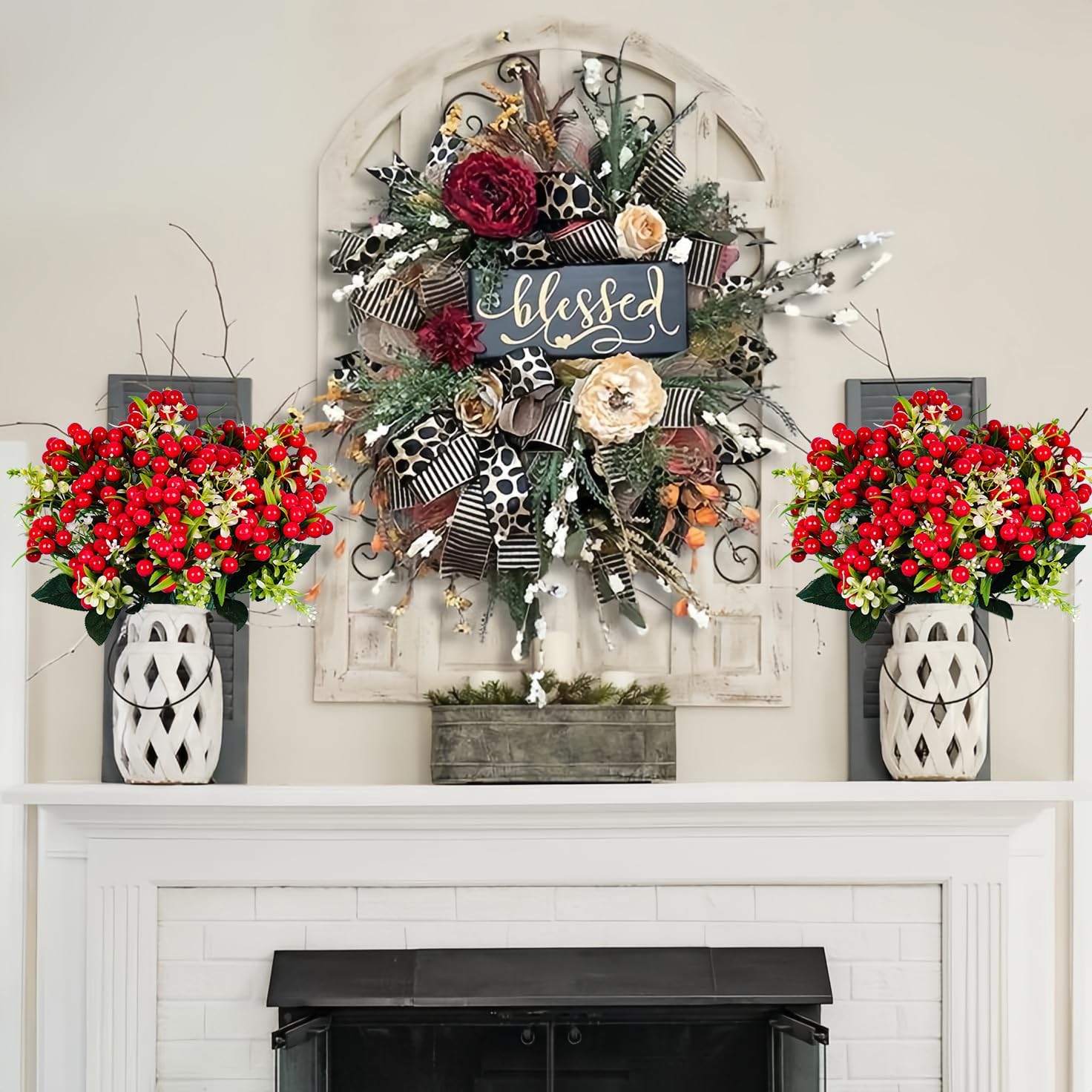 RECUTMS Artificial Christmas Berry Branches 6 Pcs for Decor