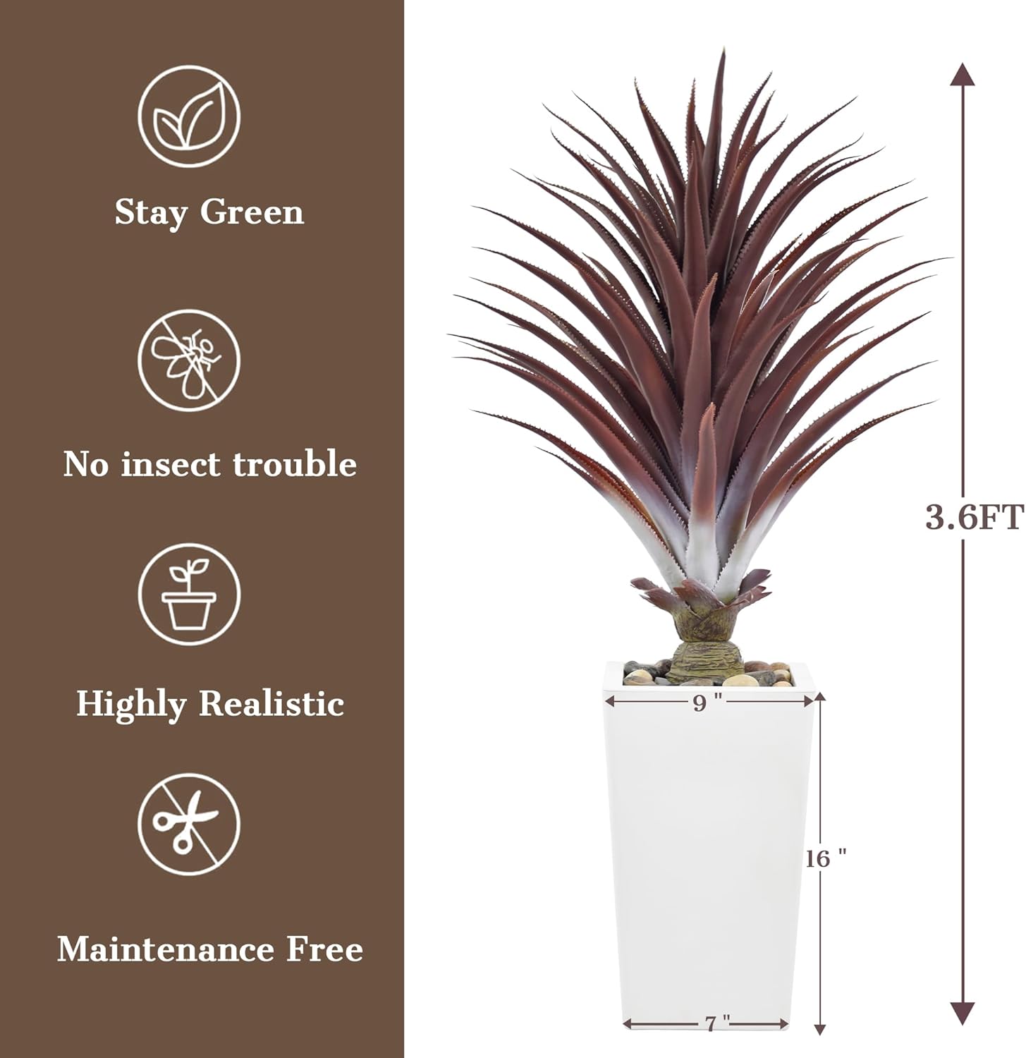 36FT Artificial Red Agave Plant with White Pot