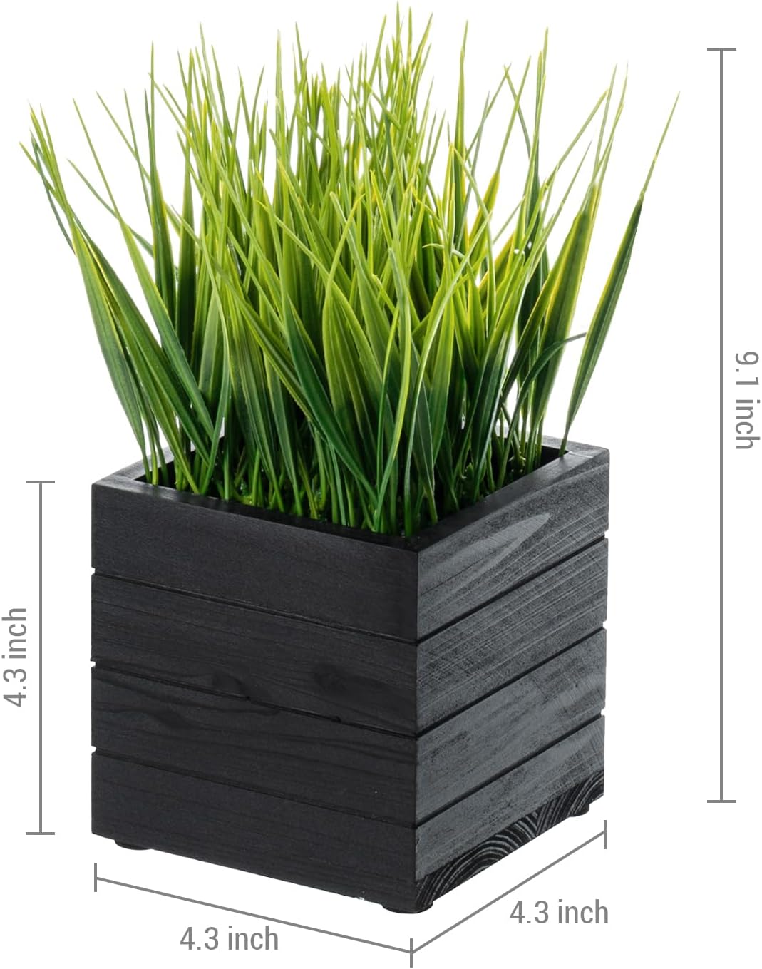 MyGift Artificial Grass Plants in Vintage Black Wood 4 Inch Planter Boxes Set of 3
