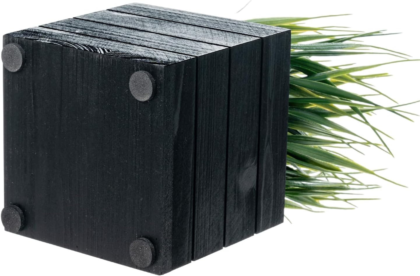 MyGift Artificial Grass Plants in Vintage Black Wood 4 Inch Planter Boxes Set of 3