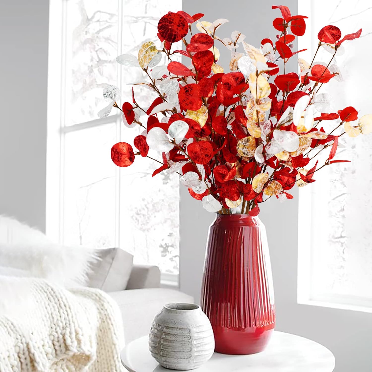 Agusbagli 6 Pcs Artificial Eucalyptus Leaves 28 Velvet Christmas Decor