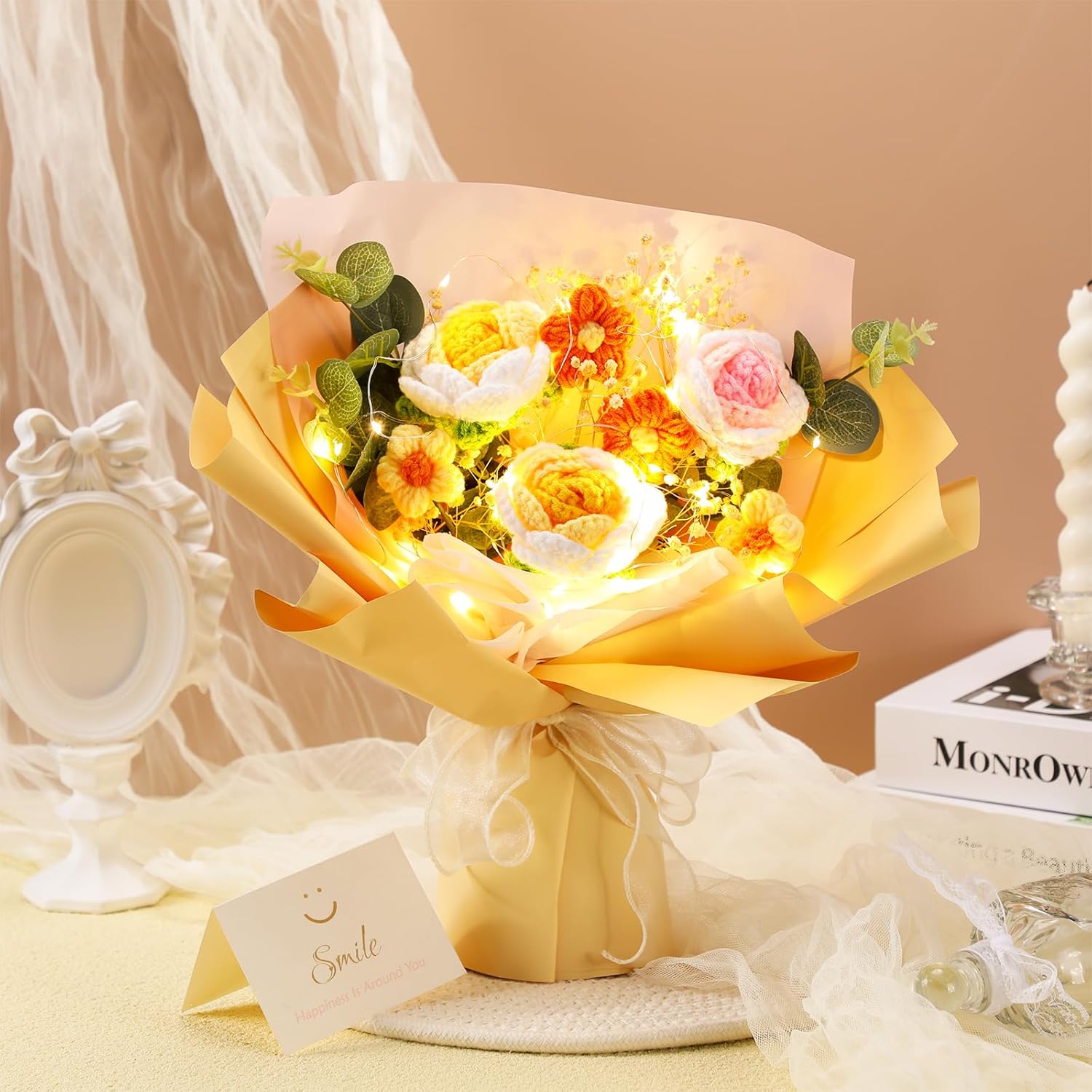 Hotop Crochet Flower Bouquet Artificial Flowers for Valentines Day Gift