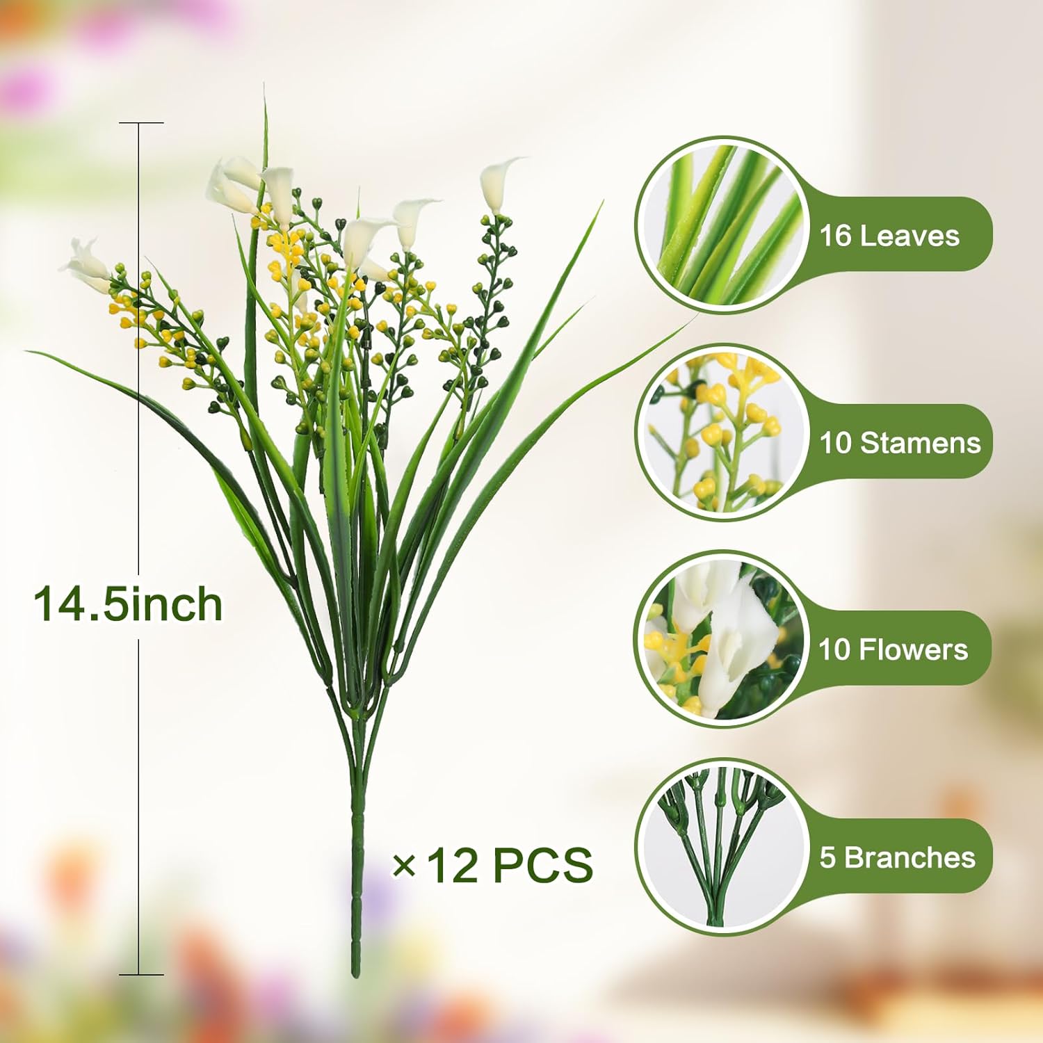 RECUTMS 12 Bundle UV Resistant Artificial Calla Lily Flowers for Home and Garden