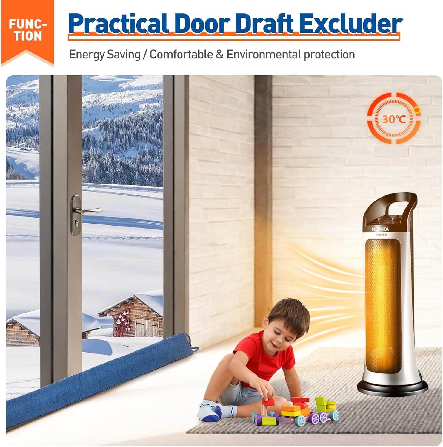 MAGZO Door Draft Stopper 36 Inch Blue Wind Blocker