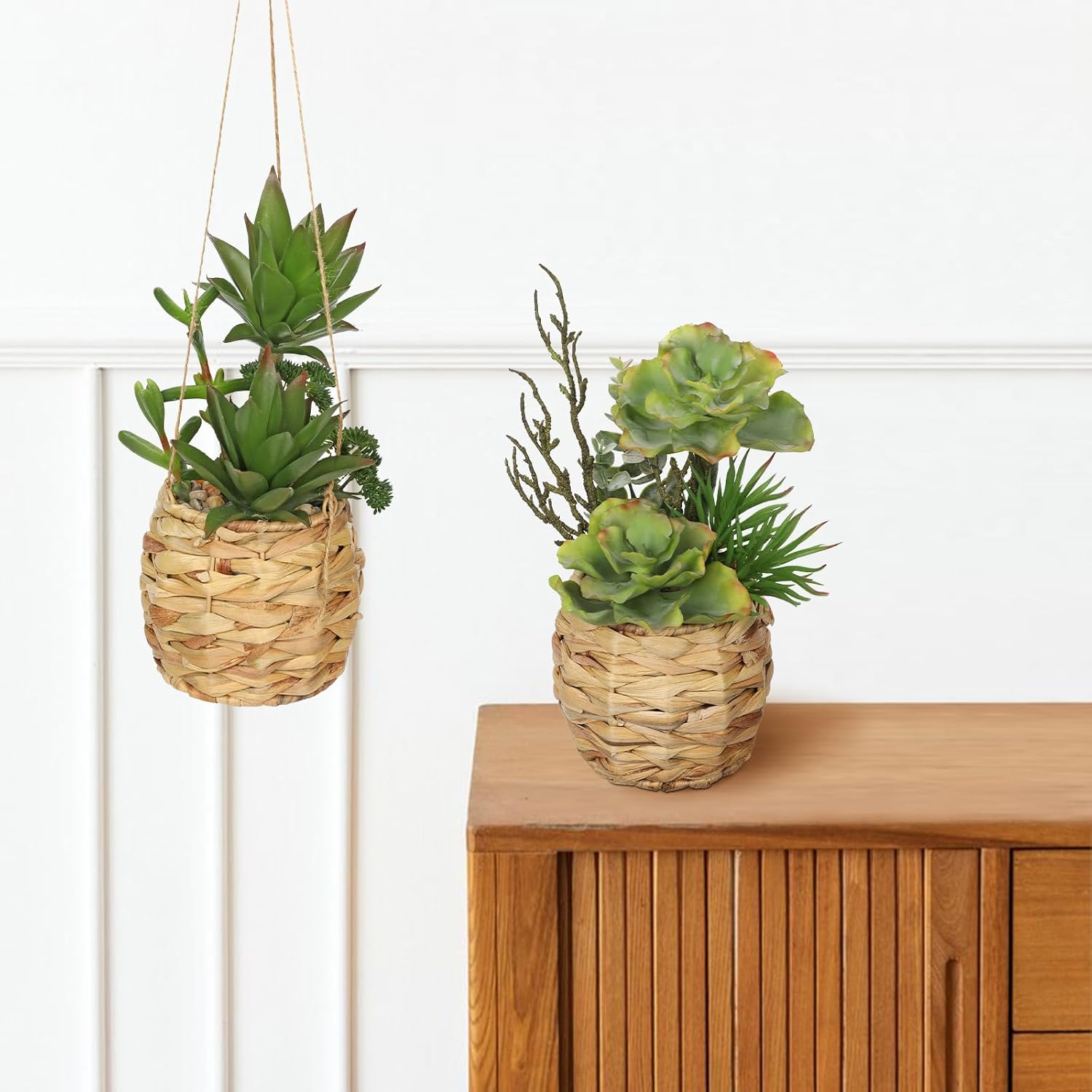 10 Inch Large Artificial Succulents in Woven Pots