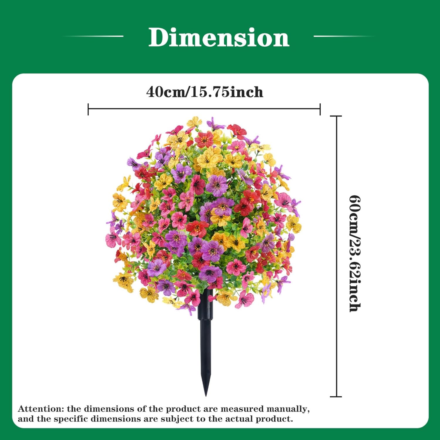 Artificial Flower Garden Stake 24 Multicolor UV Resistant Plastic Faux Greenery