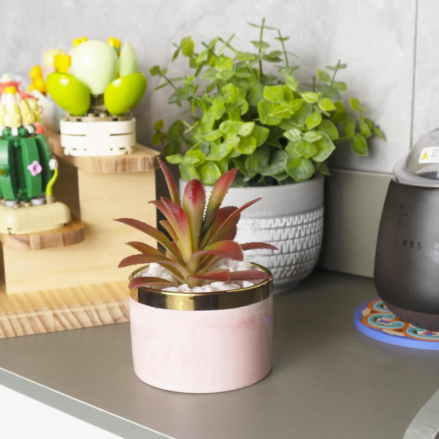 Tzhome Artificial Mini Succulent Plants with Ceramic Pots