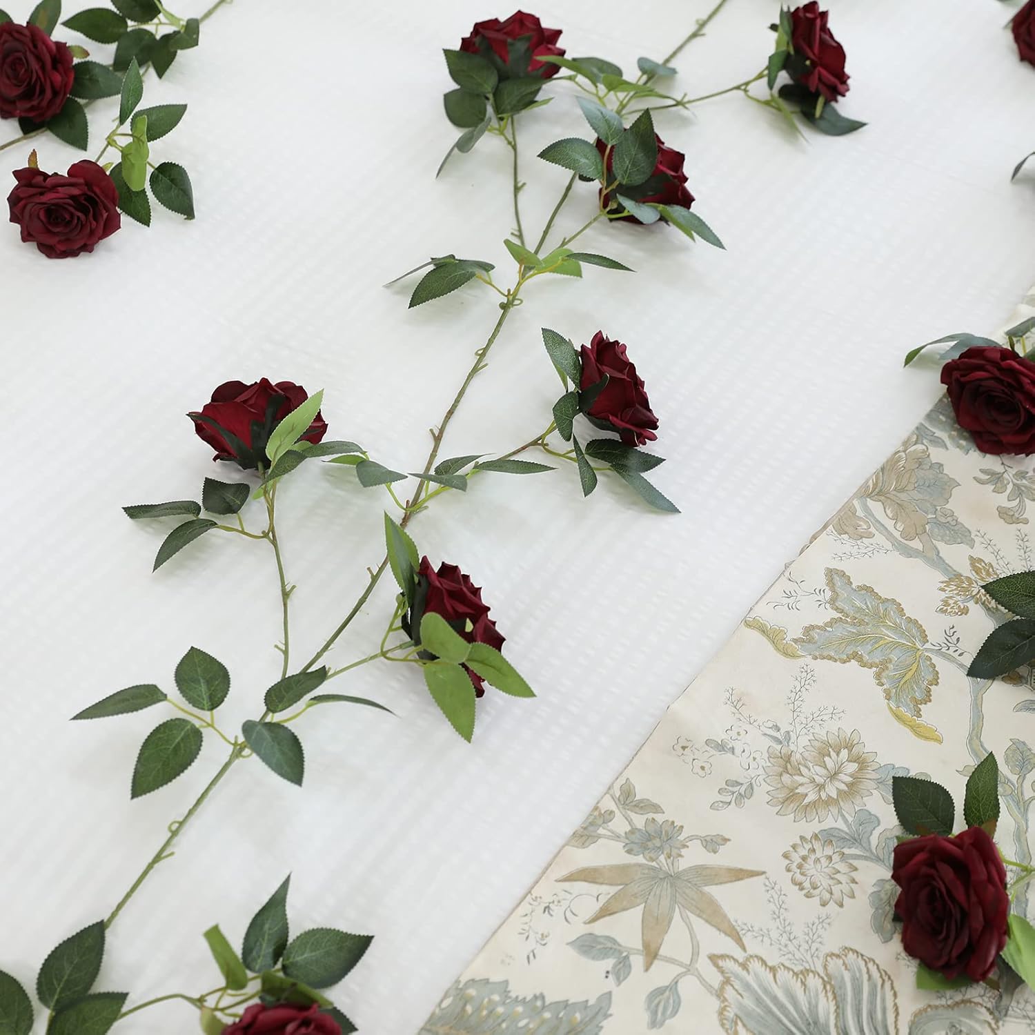 2 Strands 73 Inch Artificial Silk Rose Garland Burgundy