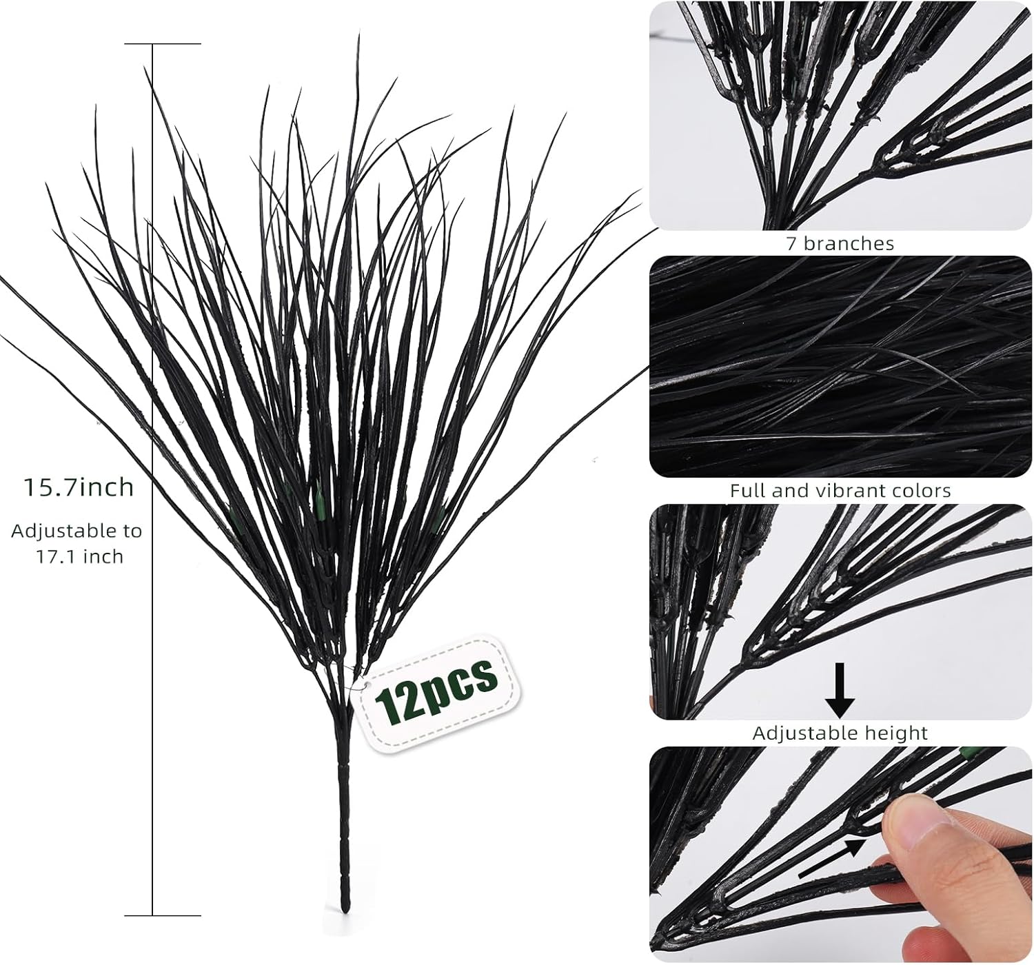 Fake Black Plants Artificial Grass for Outdoor Halloween Decor 12Pcs