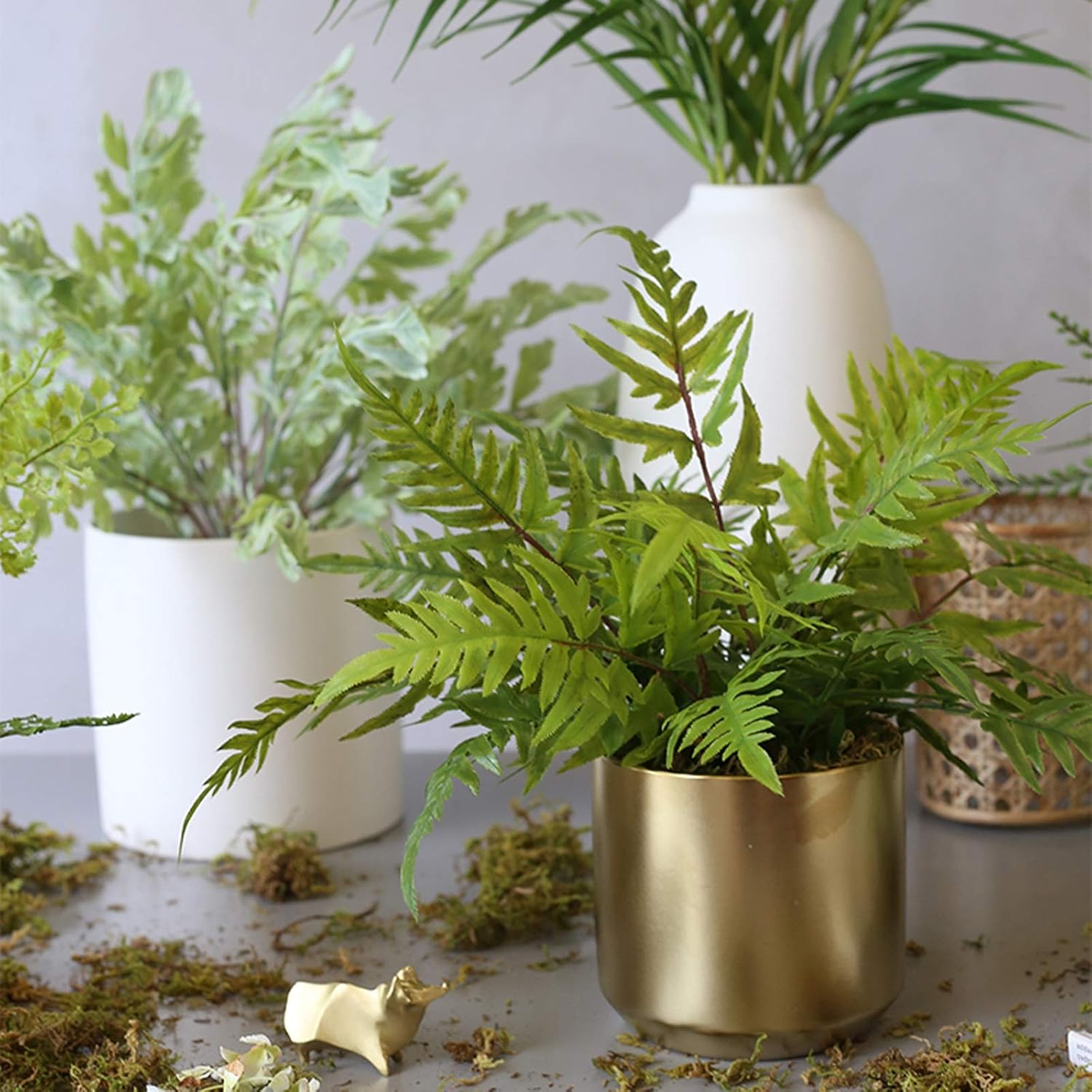 Fake Plants Mini Artificial Potted Ferns in Golden Pots for Home Decor