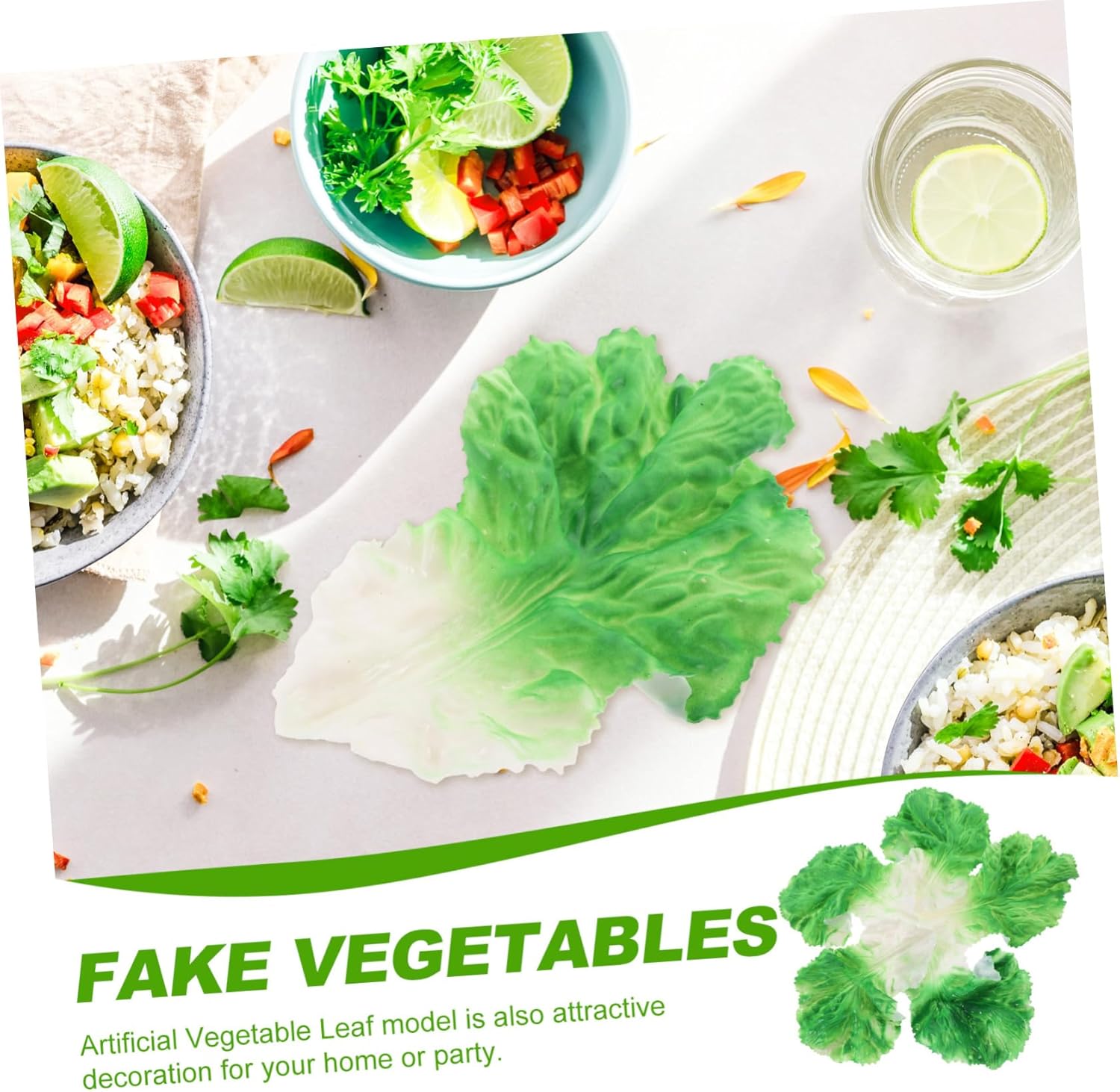 Magiclulu 5 Pcs Realistic Lettuce Leaf Props for Home Kitchen Decoration