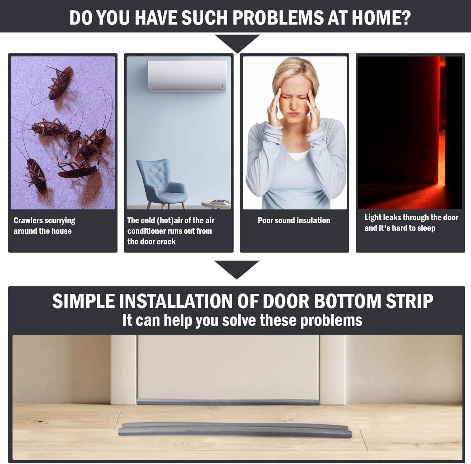 Lineba 2pc Door Draft Stoppers 36 Inch Adjustable Sweeps Guard