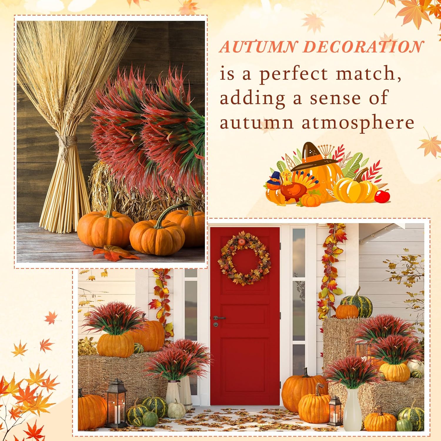 50 Pcs Artificial Tropical Plants Tall UV Resistant Fake Grasses for Home Garden Office Patio