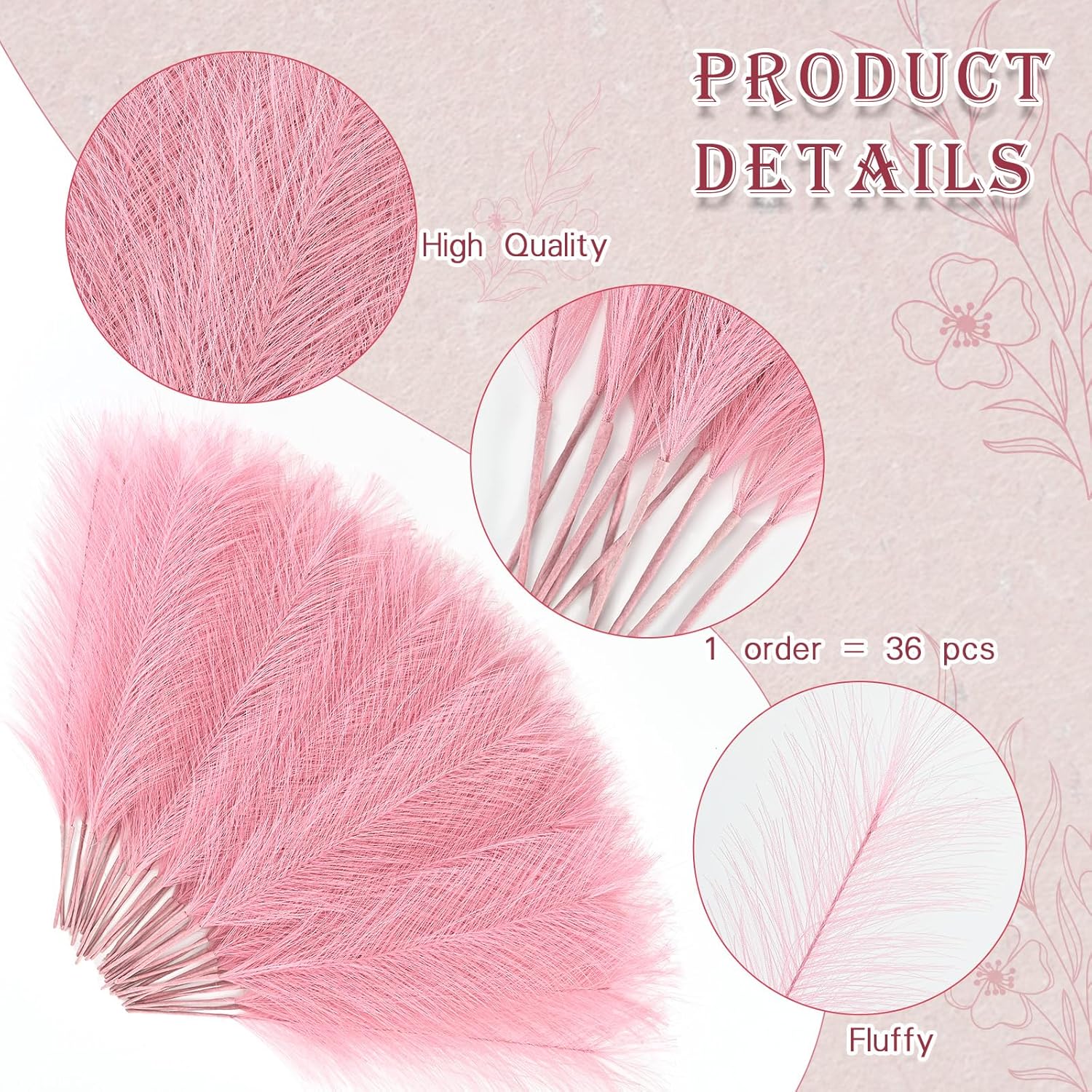 U-LIAN 36PCS Pink Artificial Pampas Grass Decor