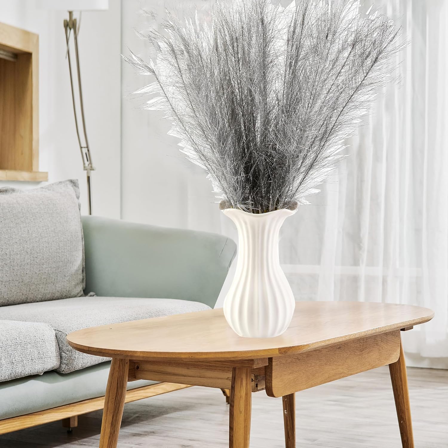 30 pcs Silver Faux Pampas Grass Decor 17 Inch