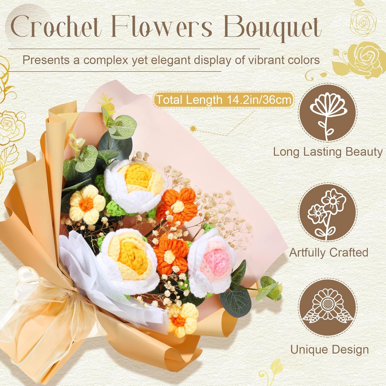 Hotop Crochet Flower Bouquet Artificial Flowers for Valentines Day Gift
