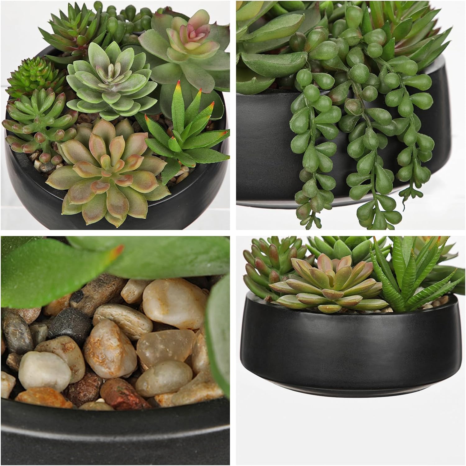 DILATATA Artificial Succulent Plants in Black Ceramic Pot