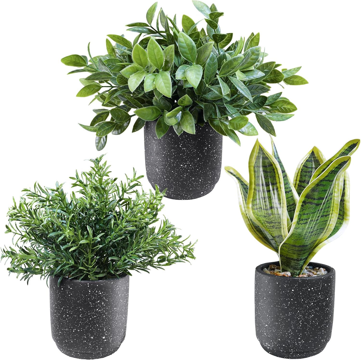Winlyn 3 Pack Artificial Plants in Black Cement Pots