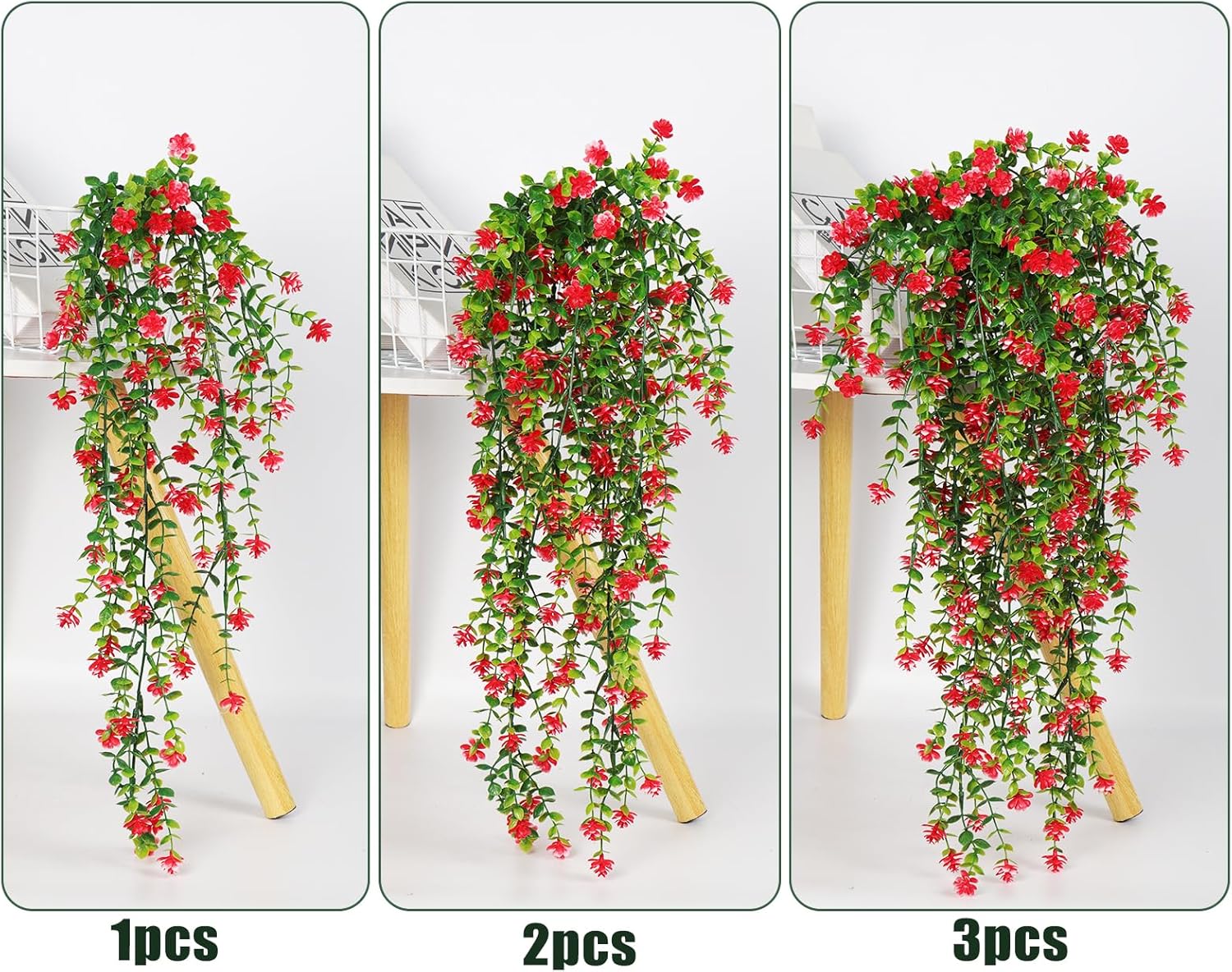 RECUTMS Artificial Hanging Plants Set of 3 Red