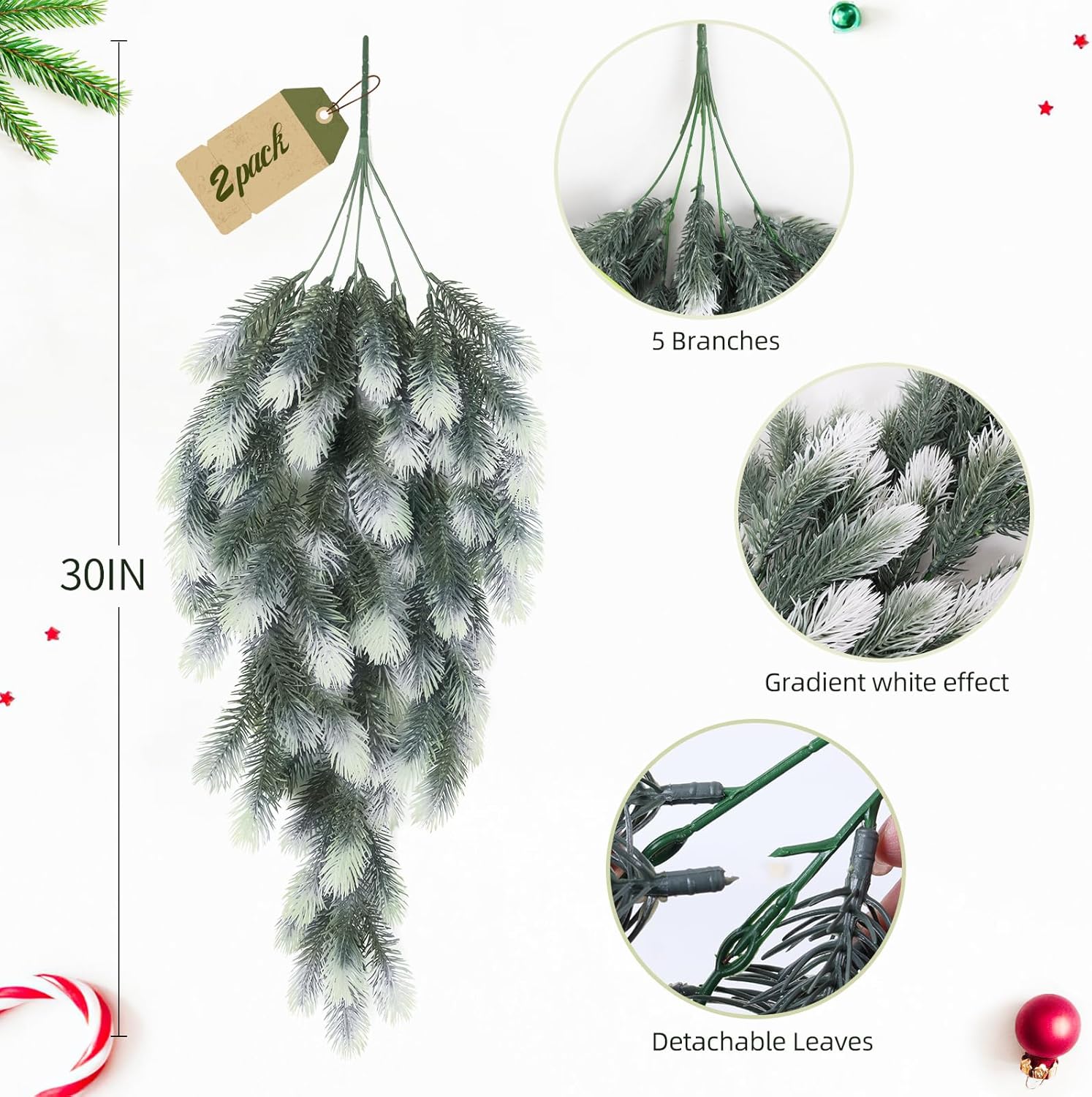 RECUTMS 2-Pack Artificial Pine Needle Branches for Christmas Decor