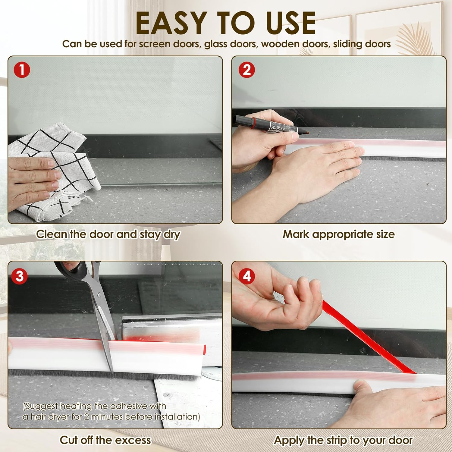 4 Pack Under Door Draft Stopper with Brush