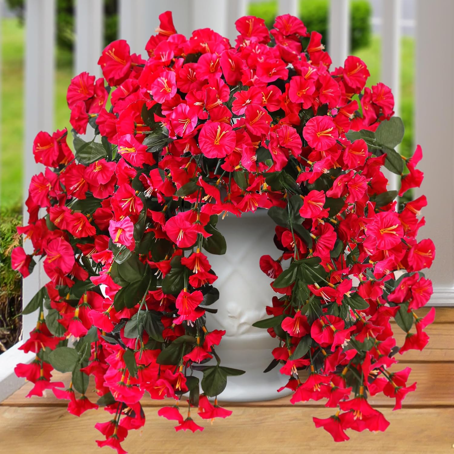 Sggvecsy Artificial Hanging Flowers for Outdoor Spring Summer Decoration 4PCS Rose Red