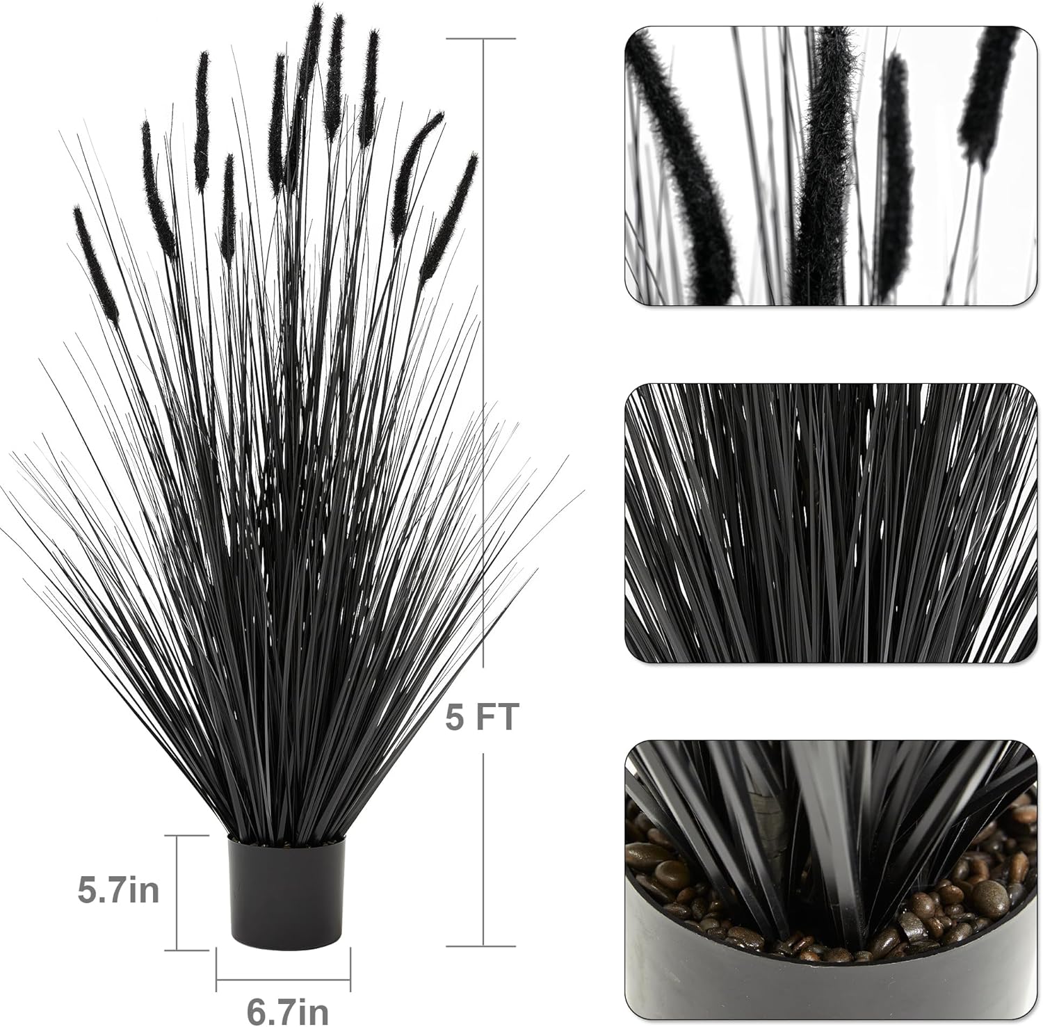 KOL Artificial 5ft Horsetail Reed Grass Plant in Black