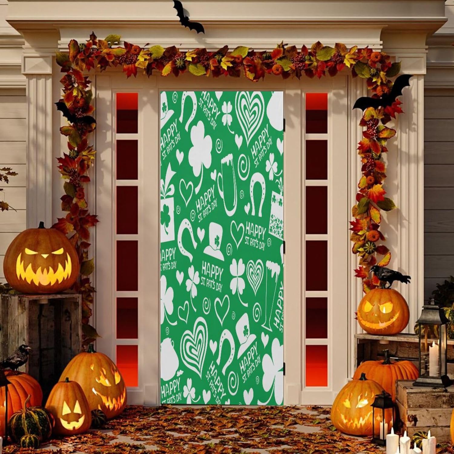 Susiyo Green Clover Halloween Door Cover Stretch Fabric Door Decoration for Home Party Holidays