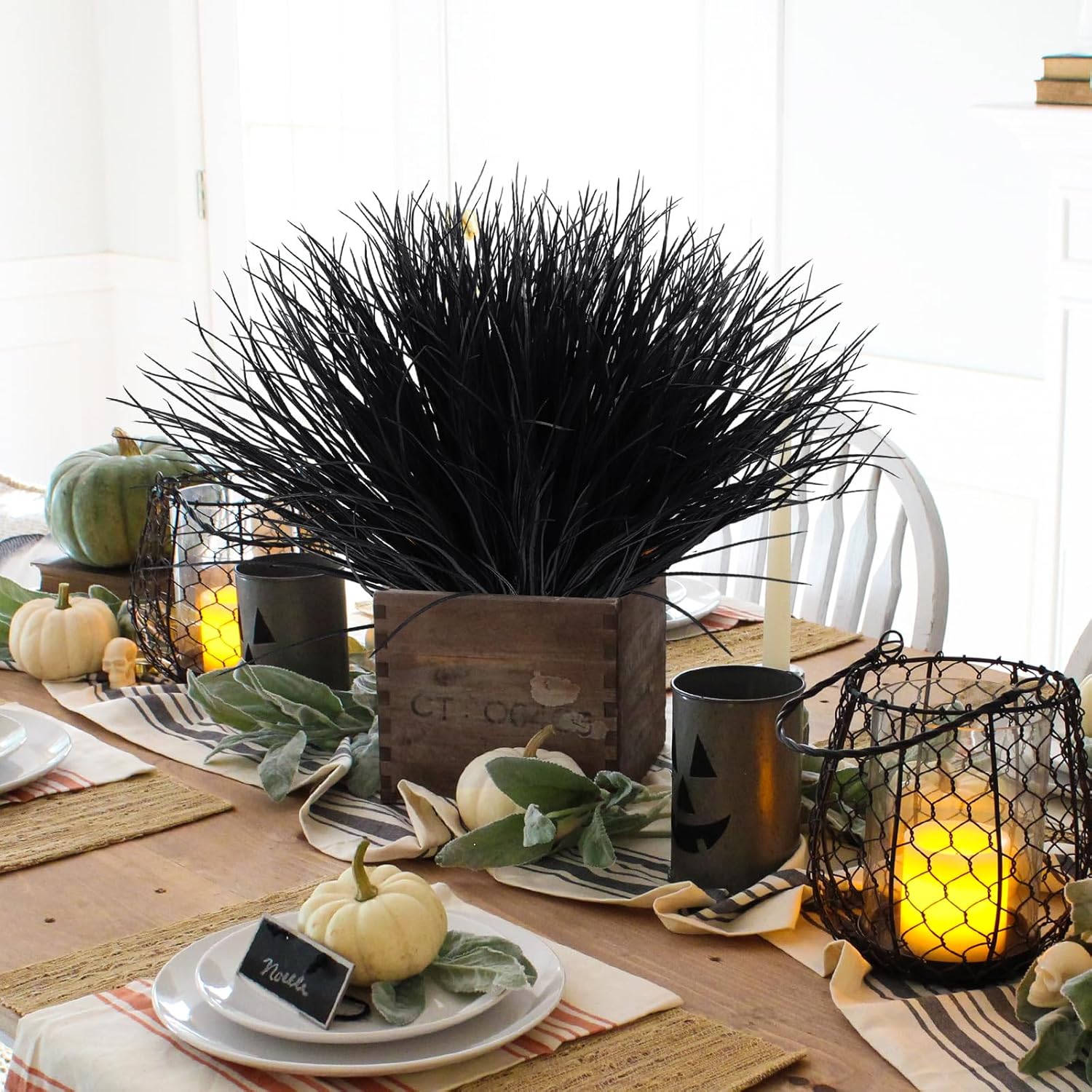 Fake Black Plants Artificial Grass for Outdoor Halloween Decor 12Pcs