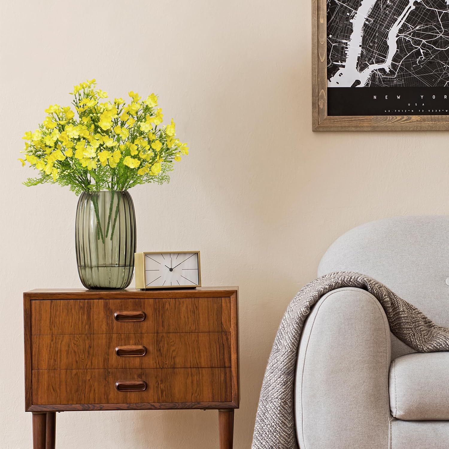 Uqueeten Artificial Hydrangea Flowers Yellow 4pcs Outdoor Indoor Decor