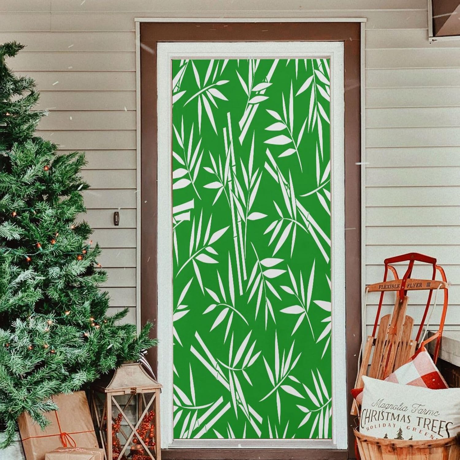 Susiyo Green Bamboo Halloween Door Cover Stretch Fabric Door Decoration for Home Parties