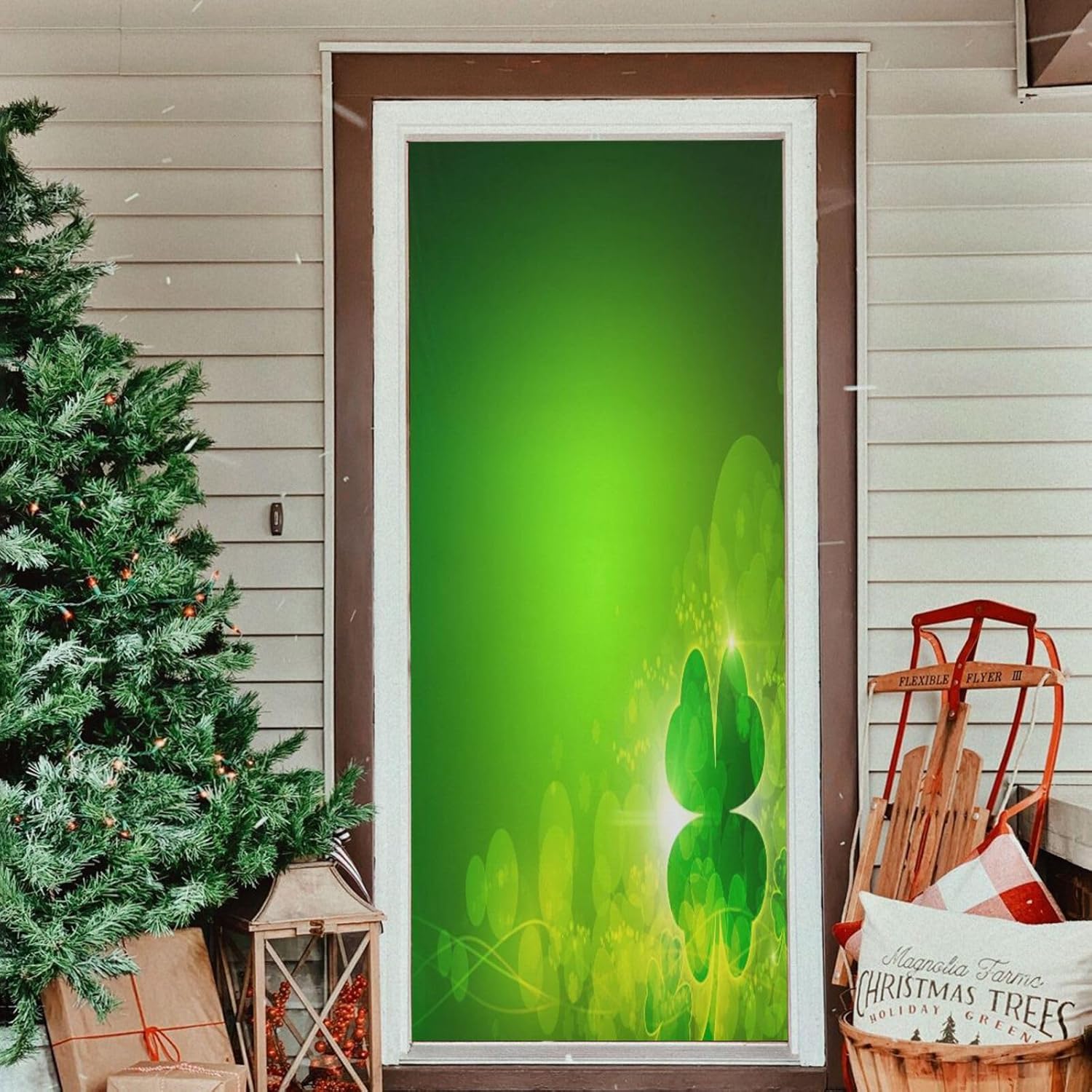 Susiyo Green Clover Leaf Halloween Door Cover 32x79 in