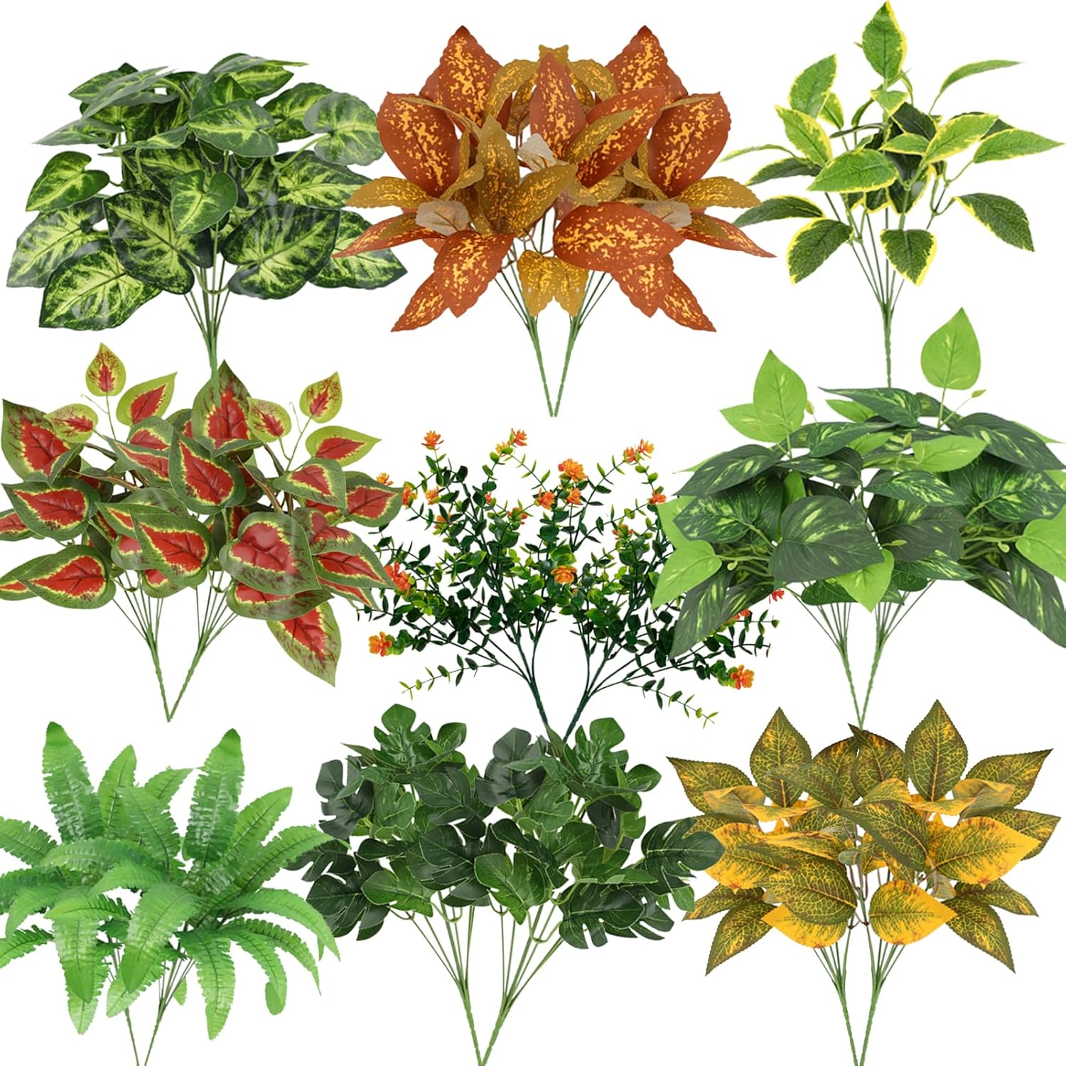 24 Bundles Outdoor Artificial Plants Fake Greenery