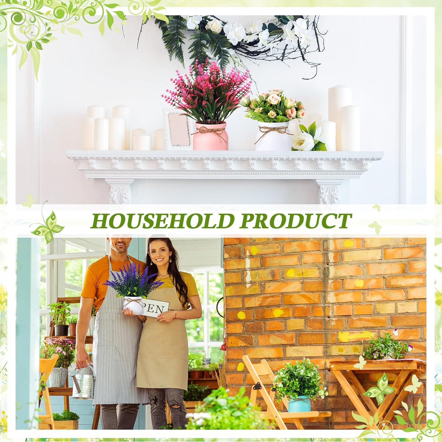 9 Pcs Artificial Pot Flowers with Vase Table Decor