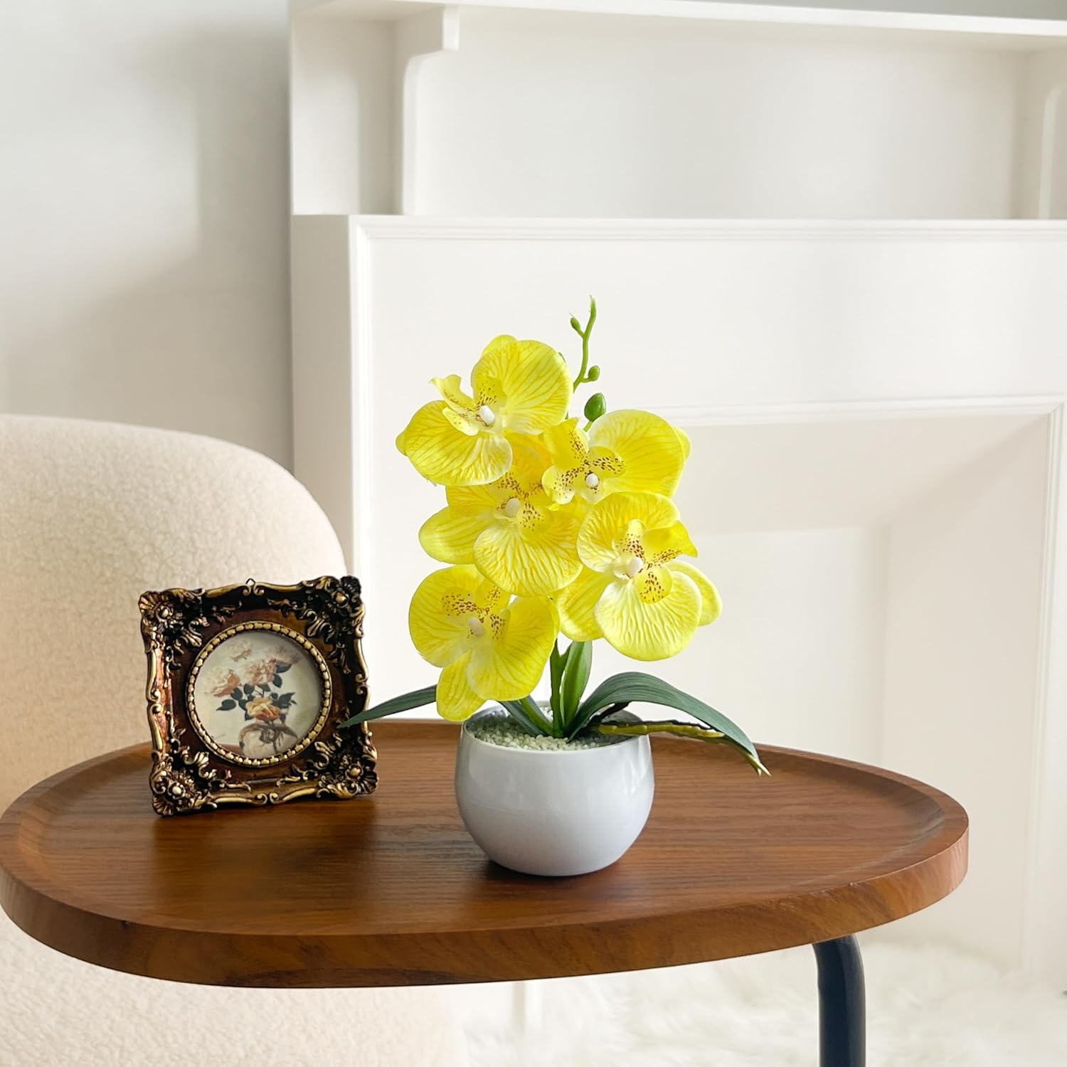JEVA 2Set Artificial Orchid Flower and White Pot Centerpiece
