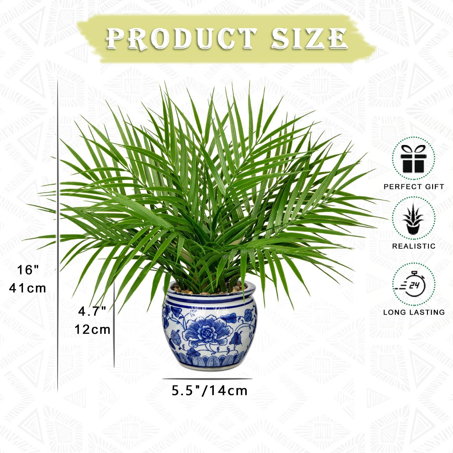 Hollyone Artificial Potted Palm Plants 16 Inch Tropical Fake Green Plant for Indoor Decor