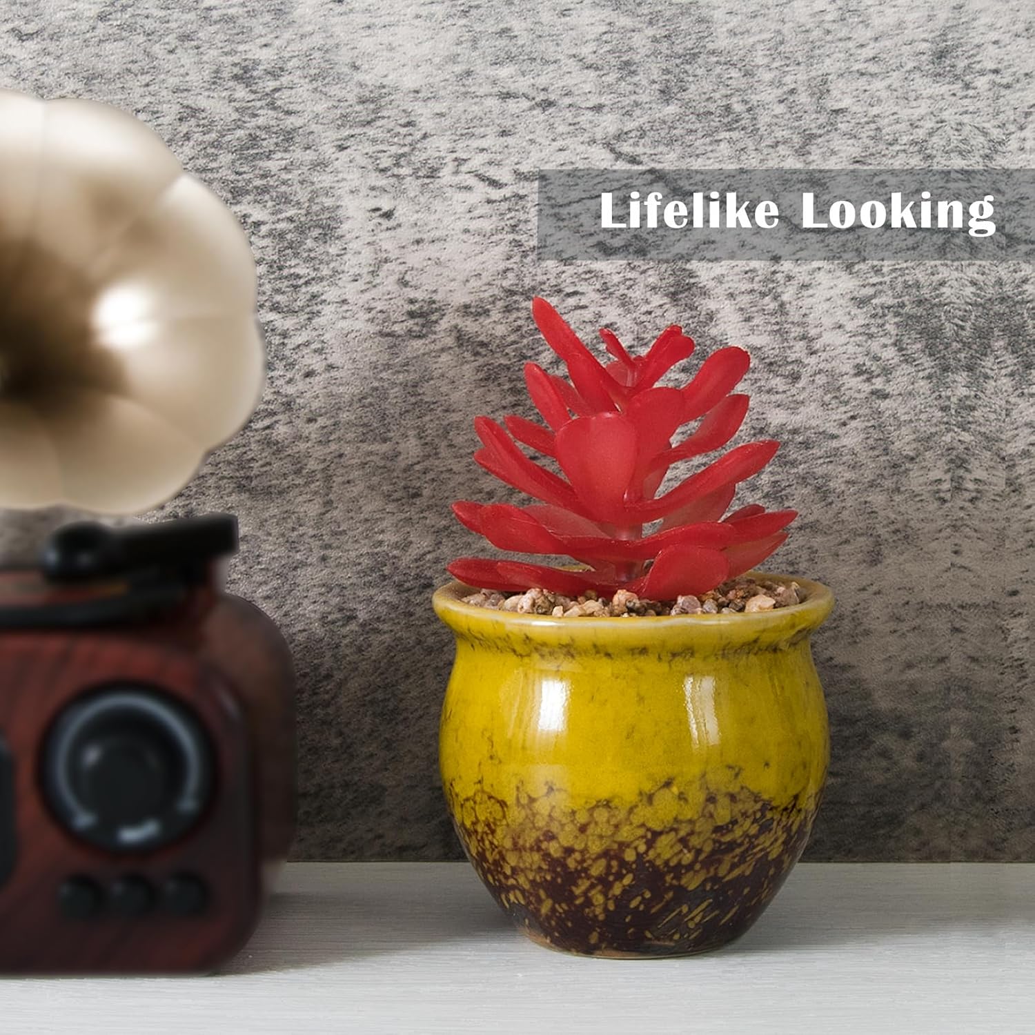 ARTKETTY 6 Pack Artificial Succulent Plants in Ceramic Pots for Home Office Decor