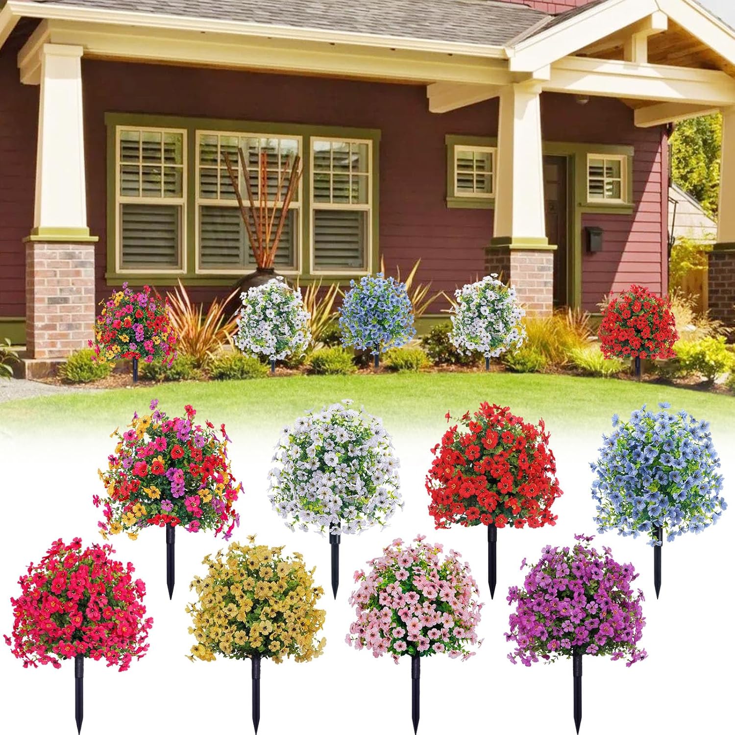 Artificial Flowers with Ground Spikes for Outdoor Decor