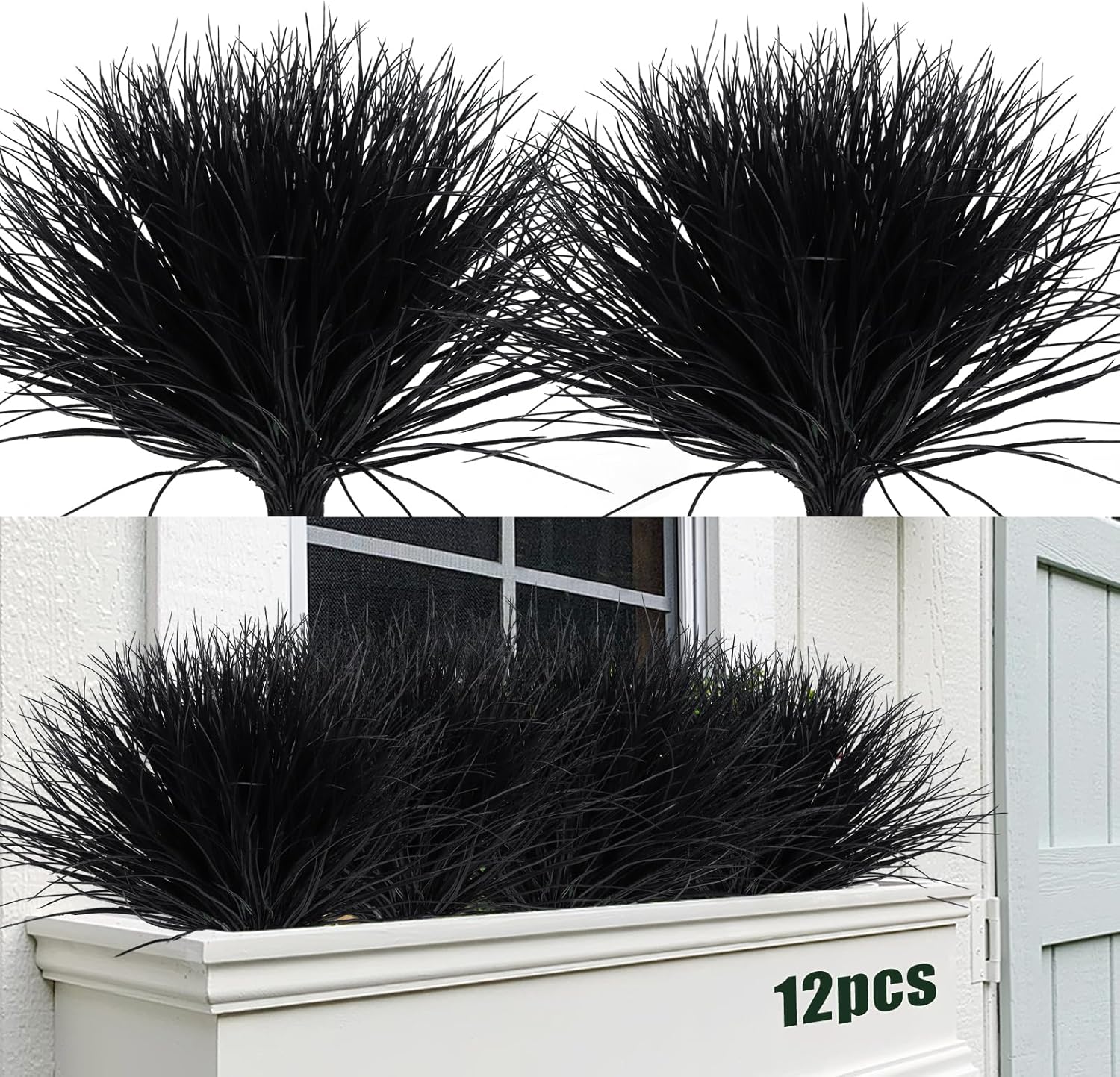 Fake Black Plants Artificial Grass for Outdoor Halloween Decor 12Pcs